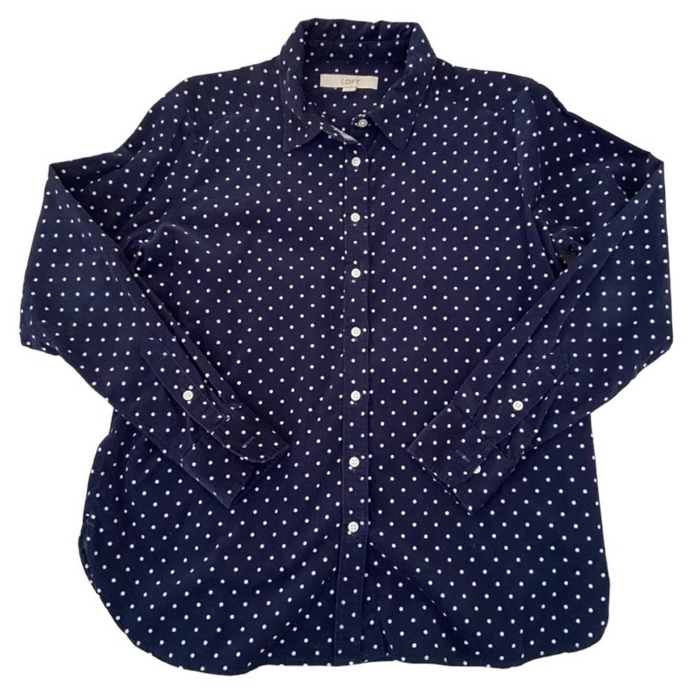 LOFT BLUE POLKA DOT CORDUROY BUTTON UP SIZE SMALL
